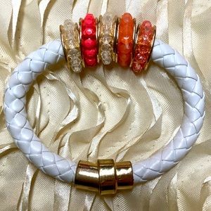 J.Crew Unusual Leather White Coral Braid Bracelet